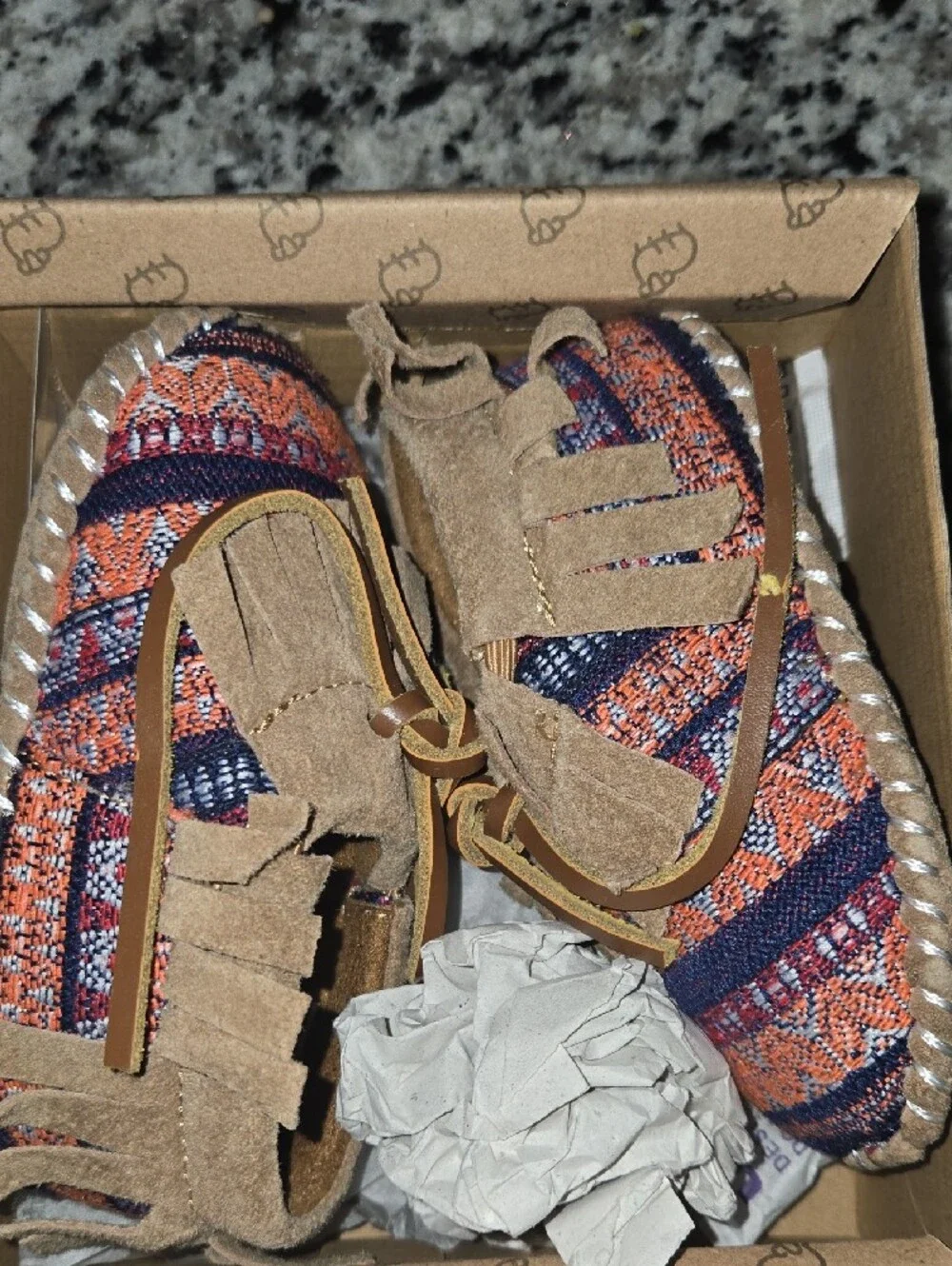 Lamo Chestnut Multi Baby Fringe Moccasins